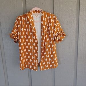 Tory Burch Orange and White Geometric Jacket Size 4